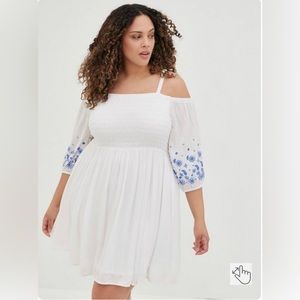 Mini Gauze Cold Shoulder Dress
